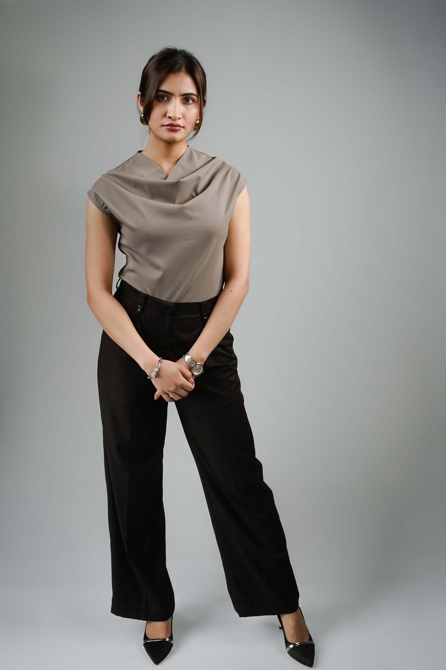 Soft Taupe Cowl-neck top