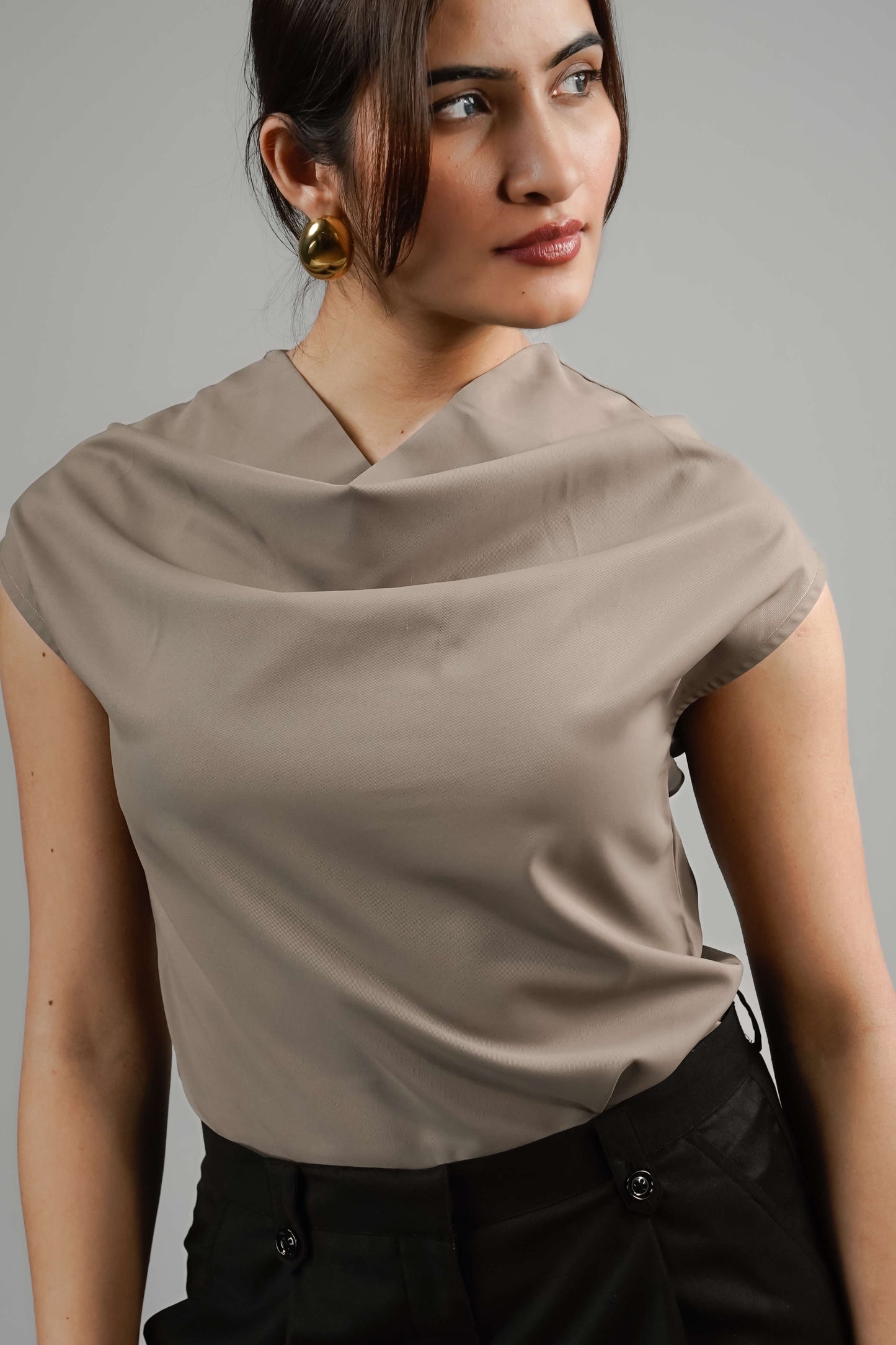 Soft Taupe Cowl-neck top