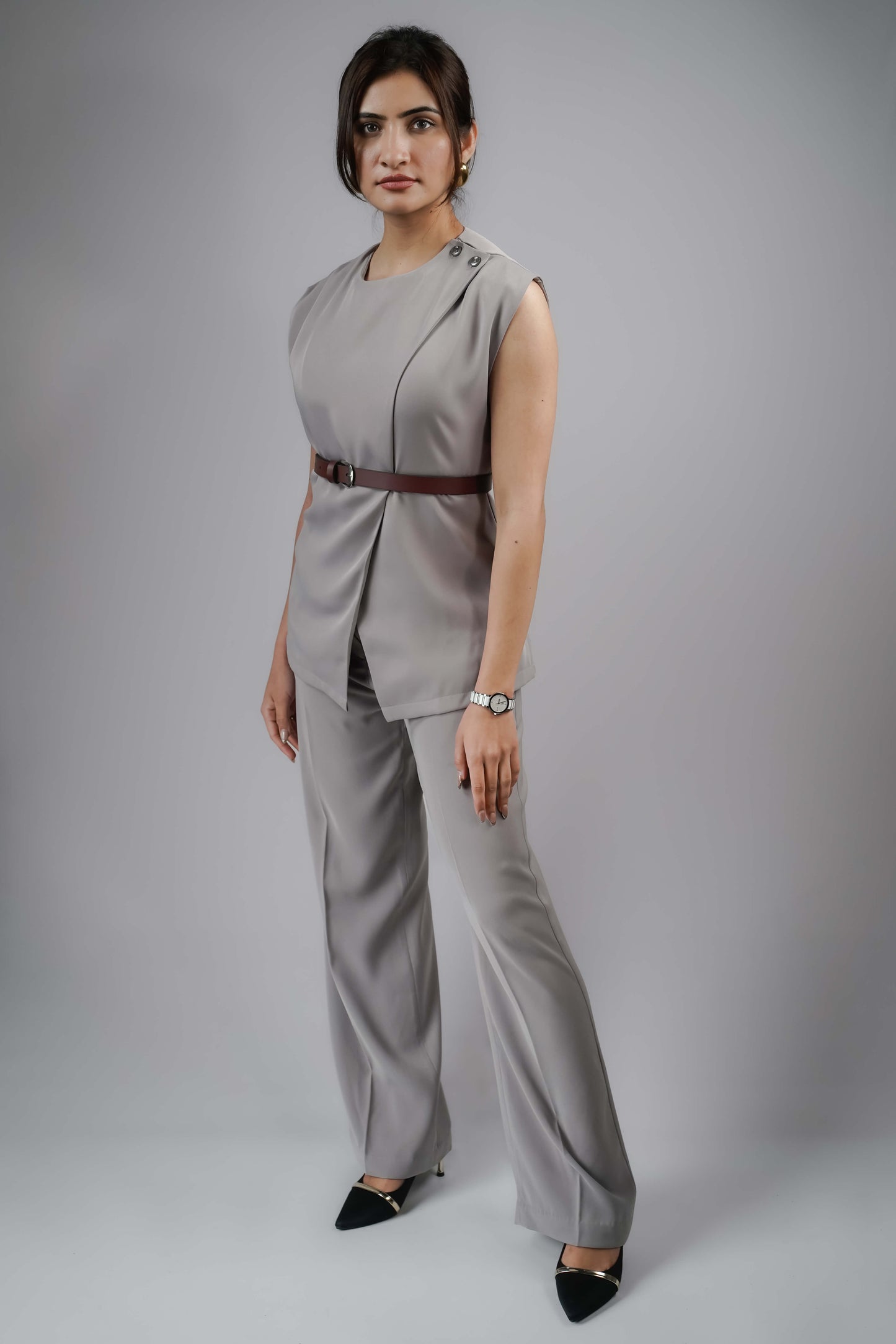 Pebble Grey Wrap top (with Belt)