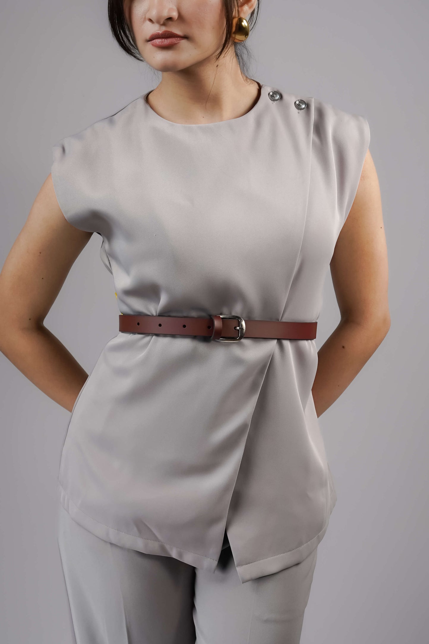 Pebble Grey Wrap top (with Belt)