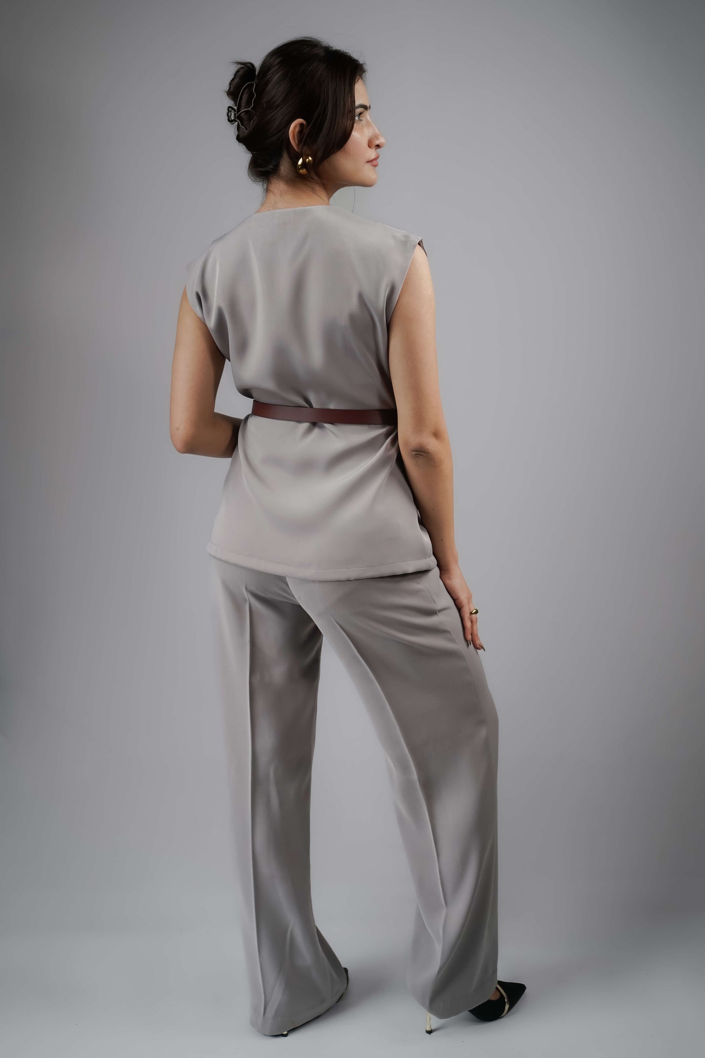 Pebble Grey Wrap top (with Belt)