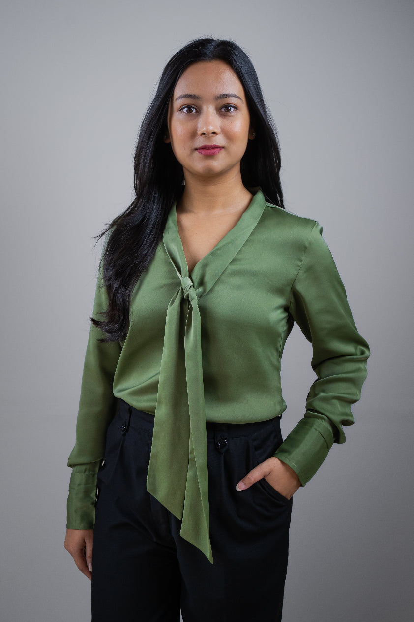 Olive Green Tie-neck top