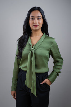 Olive Green Tie-neck top