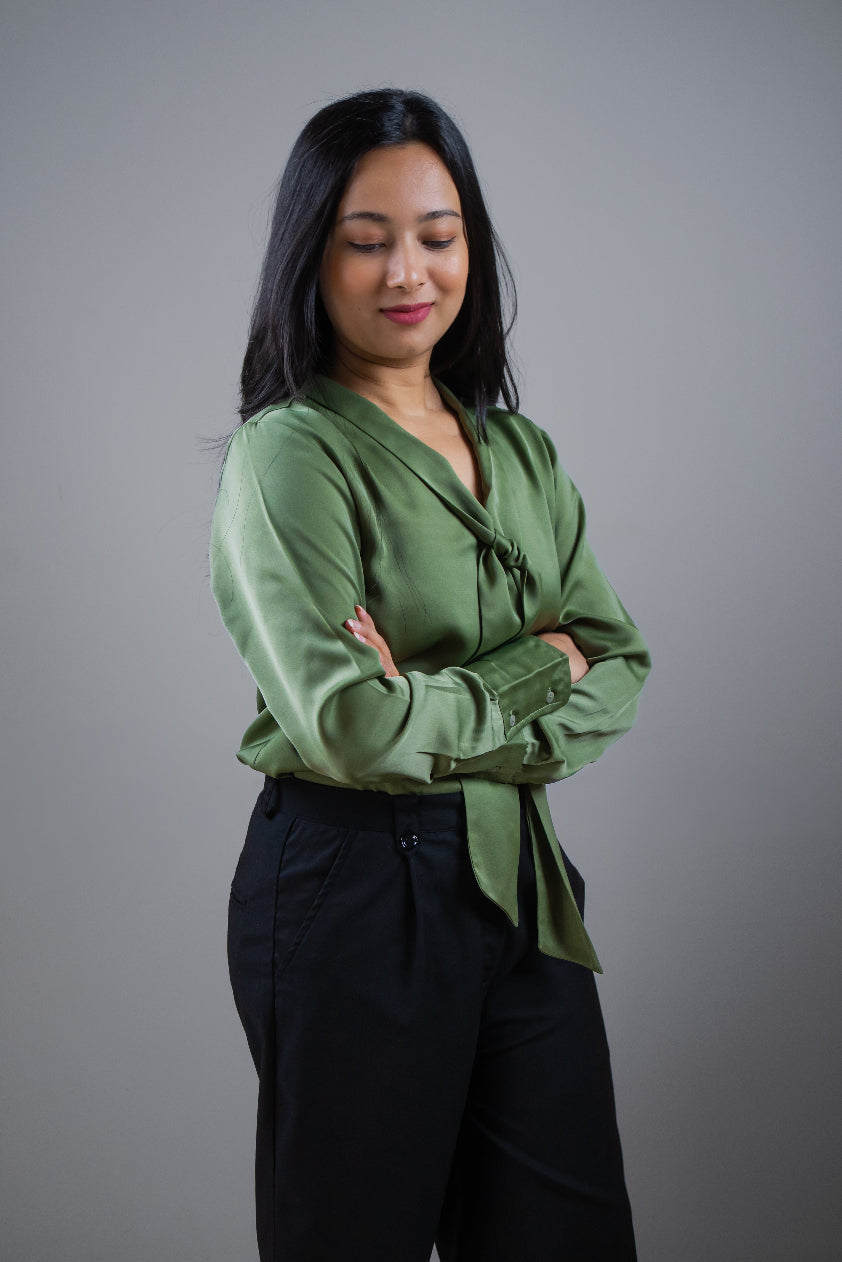 Olive Green Tie-neck top