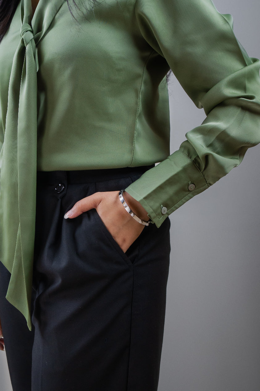 Olive Green Tie-neck top