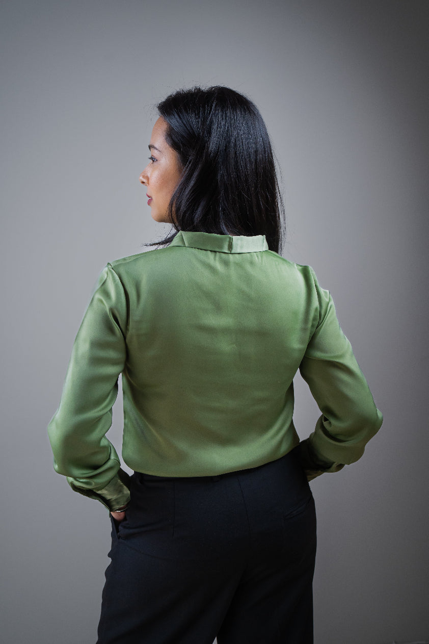 Olive Green Tie-neck top