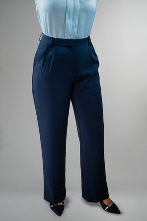 Navy Blue High-Waist Straight Pant