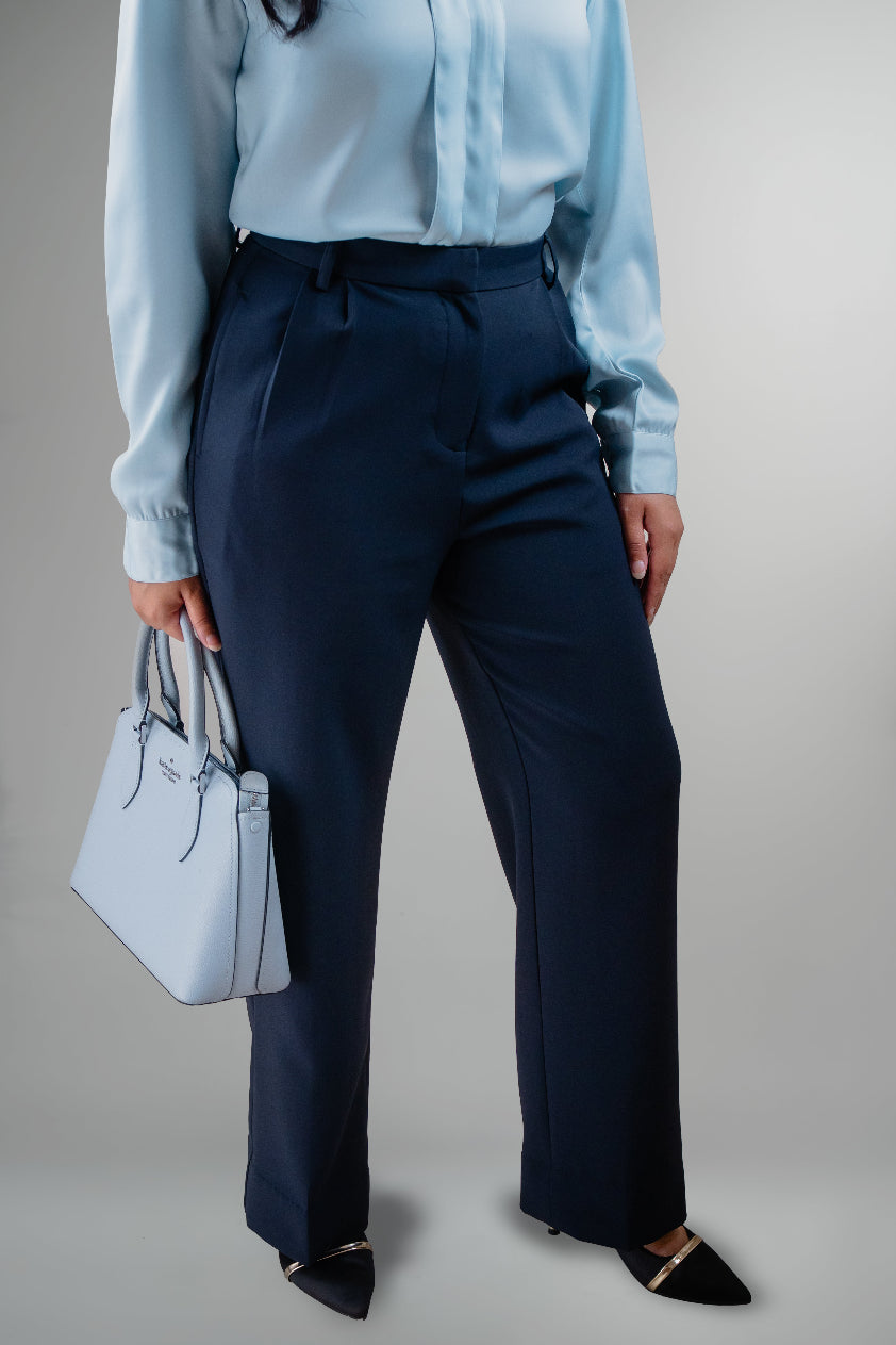 Navy Blue High-Waist Straight Pant