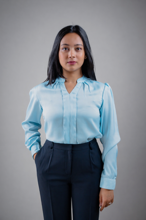 Sky Blue Pleated Satin Shirt